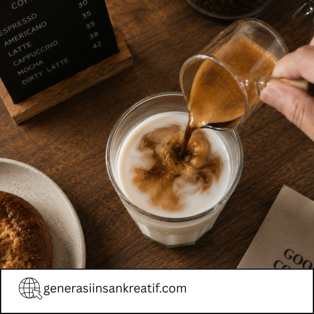 pouring dirty latte